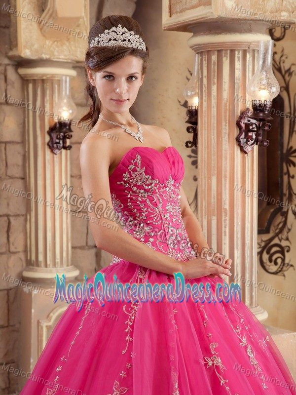 Hot Pink Ball Gown Organza Beading Sweet Sixteen Dresses in Lake George