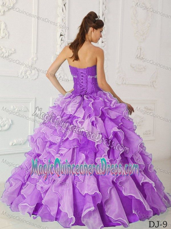 Purple A-Line Sweetheart Taffeta and Organza Beading Sweet Sixteen Dresses