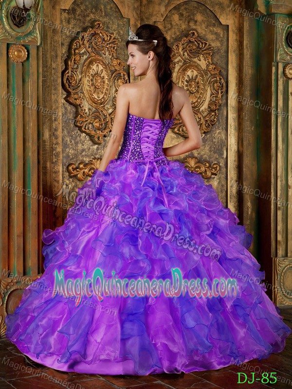 Multi-Color Strapless Organza Beading and Ruffles Sweet 16 Dress in Farmingdale