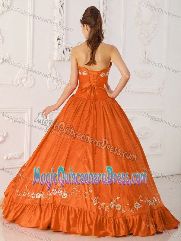 Orange Red Princess Sweetheart Embroidery and Beading Quinceanera Dress