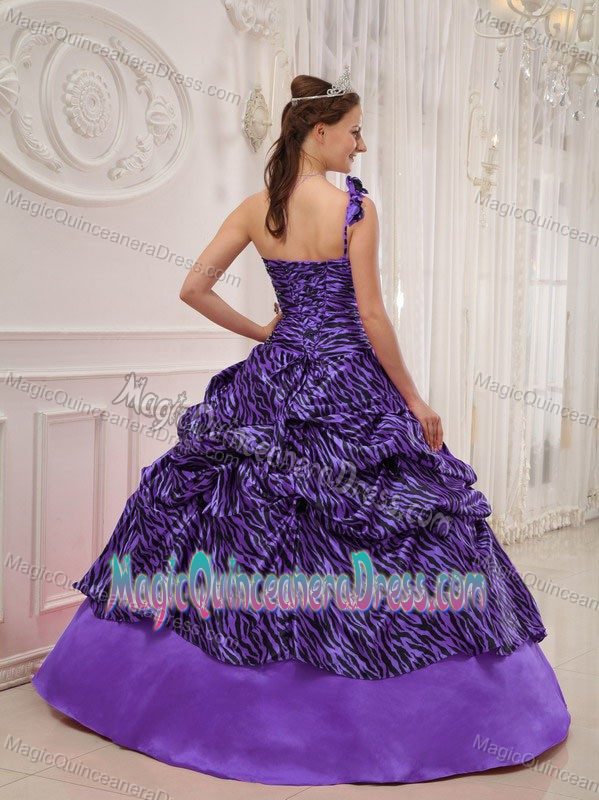 Purple One Shoulder Floor-length Zebra Appliques Sweet Sixteen Dresses