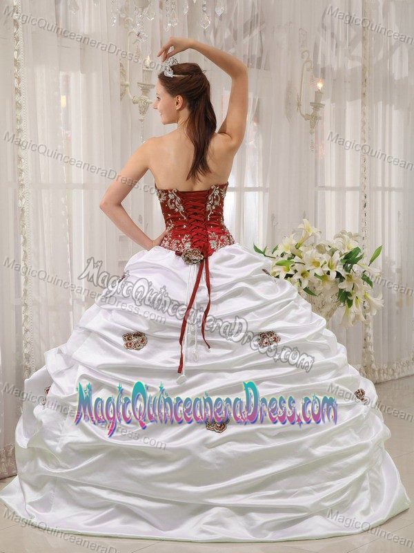 Wine Red and White Ball Gown Sweetheart Embroidery Quinceanera Dress