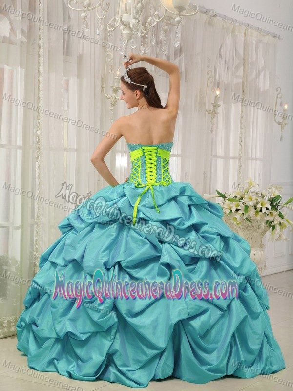 Aqua Blue Sweetheart Floor-length Taffeta Beading Pick-ups Quinceanera Dress