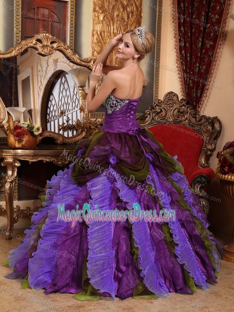 Purple Strapless Taffeta and Organza Appliques with Beading Quinceanera Dress