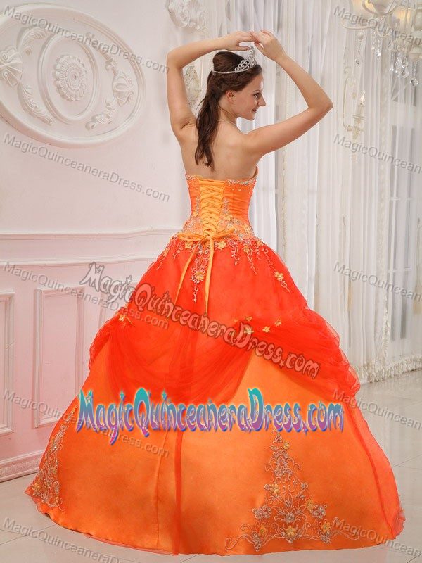Orange Red Strapless Taffeta and Tulle Appliques Quinceanera Dress in Teaneck