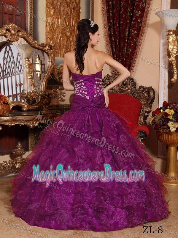 Purple A-line Sweetheart Organza with Quinceanera Dress Beading and Ruffles