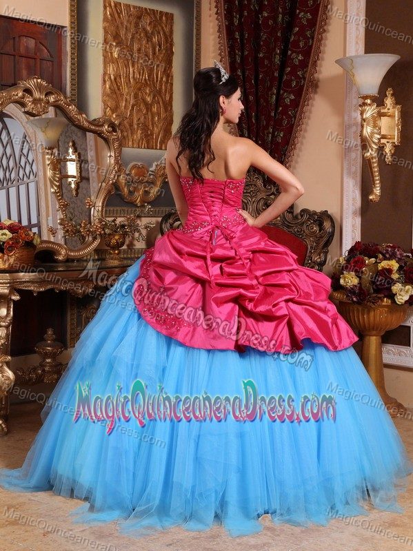 Red and Blue Strapless Appliques with Beading Quinceanera Dress in Mount Laurel