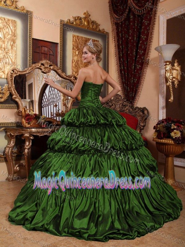 Dark Green Sweetheart Sweep Train Appliques and Pick-ups Quinceanera Dress