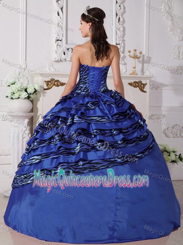 Royal Blue Ball Gown Strapless Zebra Quinceanera Dress with Beading in Fairfield