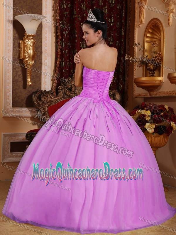 Lilac Tulle Ball Gown Sweetheart Beading and Sequin Quinceanera Gown Dress