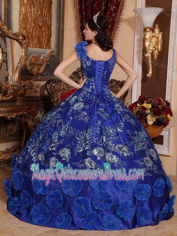 Blue V-neck Beading and Appliques Ball Gown Quinceanera Dress in Manchester