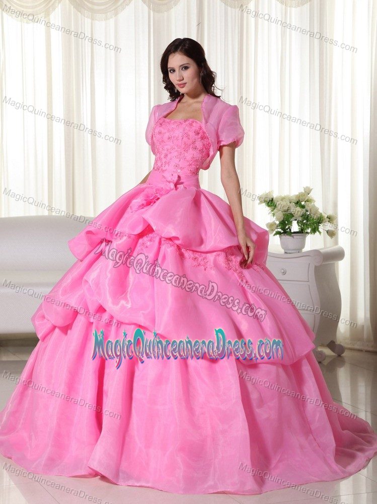 Rose Pink Strapless Floor-length Sweet 16 Dresses with Pick-ups in Hayward