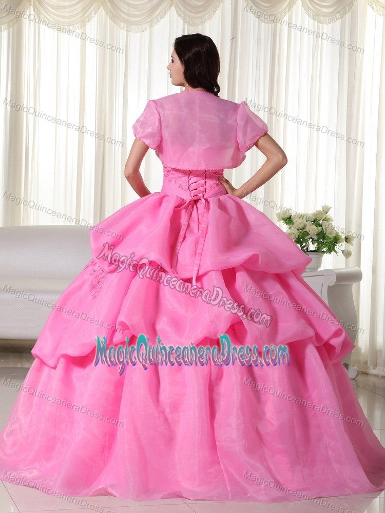 Rose Pink Strapless Floor-length Sweet 16 Dresses with Pick-ups in Hayward