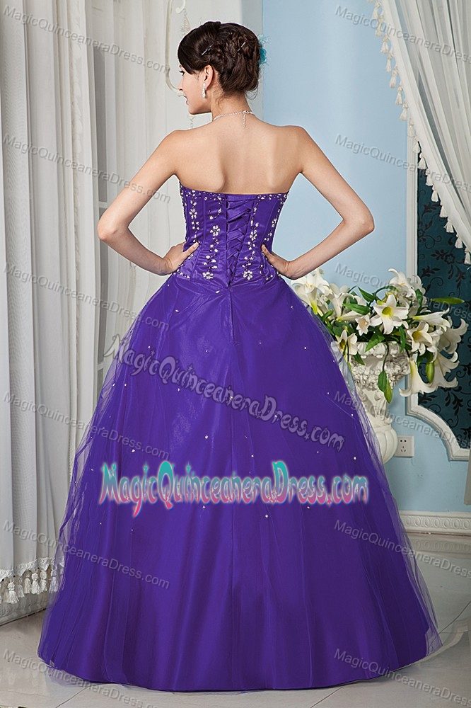 Elegant Purple Princess Strapless Floor-length Quince Dresses with Beading