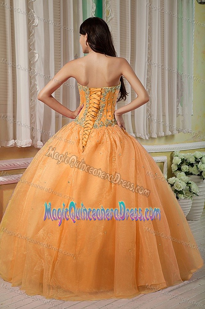 Orange Sweetheart Quince Dresses with Beading and Lace Up Back in Davis