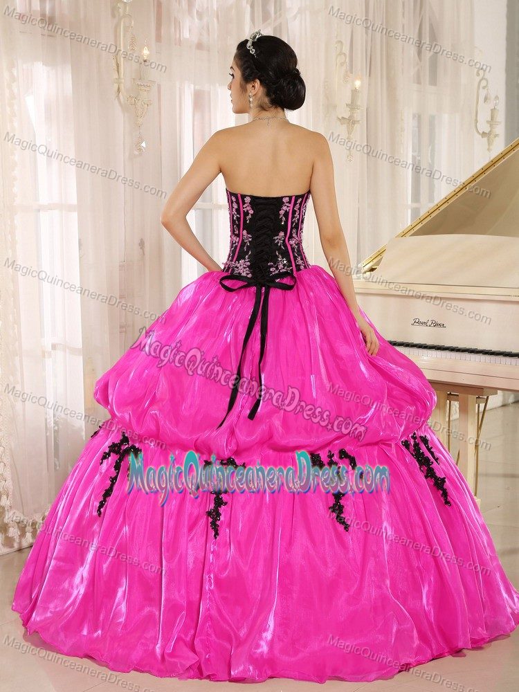 Strapless Floor-length Quinceanera Dresses in Pink with Appliques in Visalia