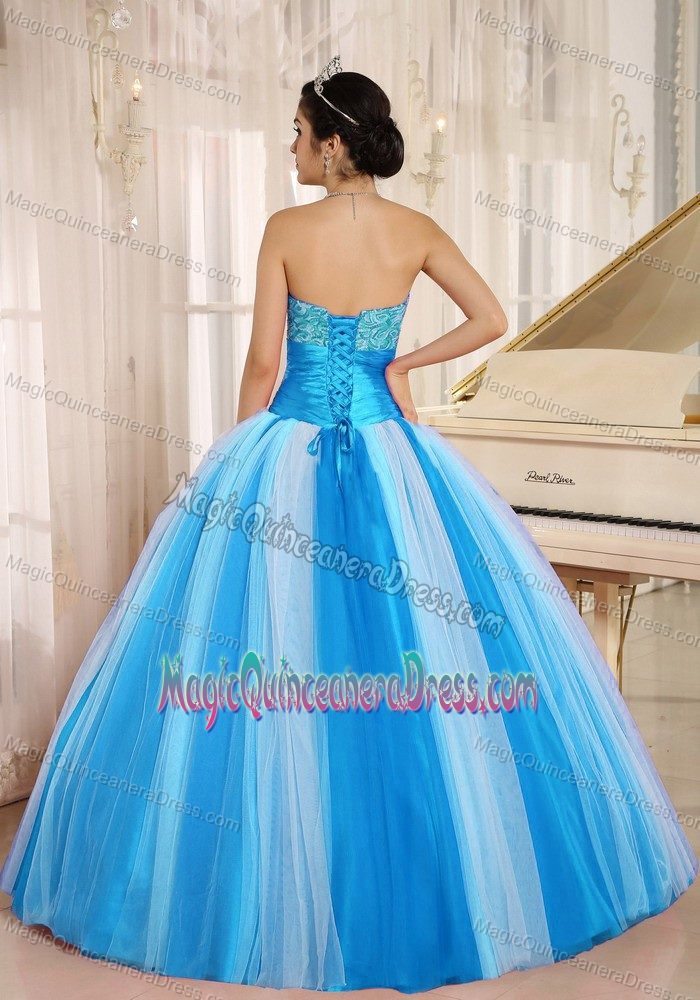 Strapless Floor-length Quince Dresses in Blue with Appliques in Englewood