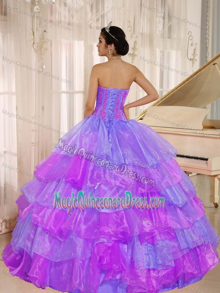 Purple Ruffled Strapless Floor-length Quinceanera Dress with Lace Up Back