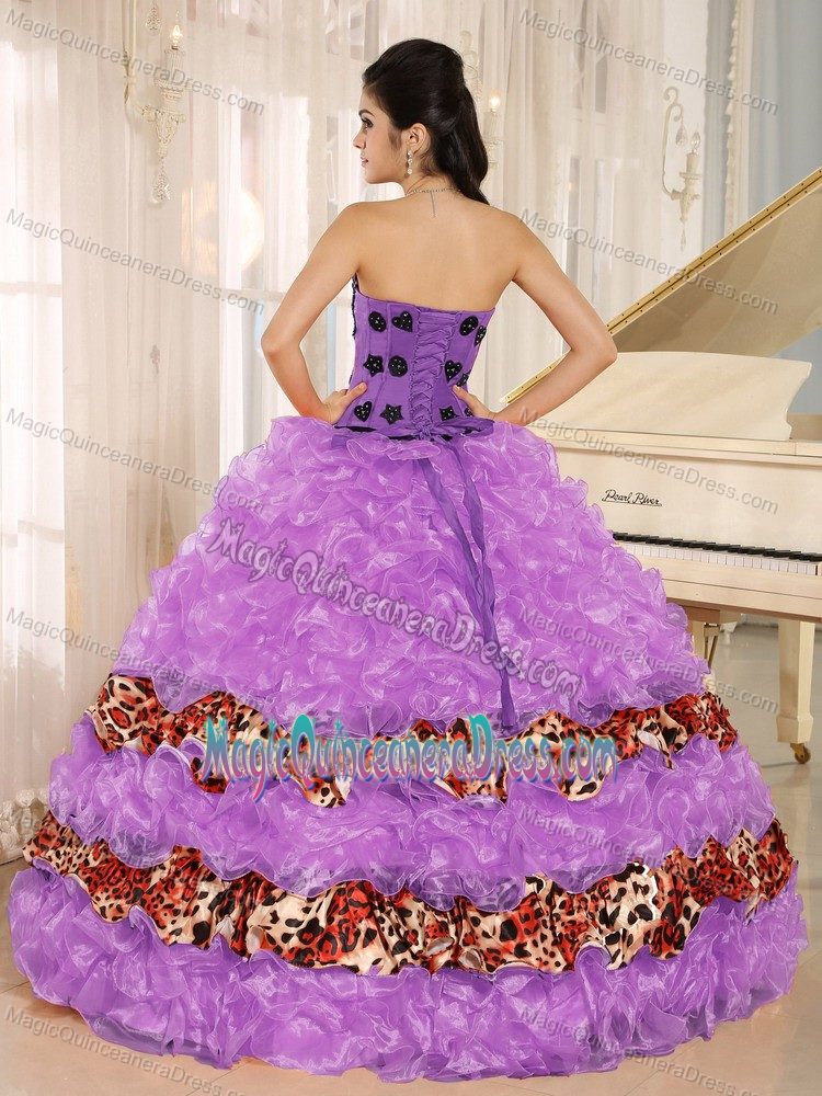 Top Purple Sweetheart Quinceanera Gown Dresses with Ruffles and Pattern