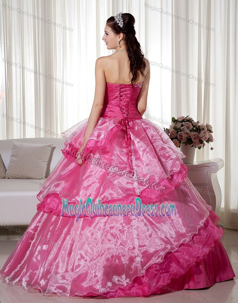 Ruffled Sweetheart Hot Pink Sweet 16 Dresses in Floor-length with Flower