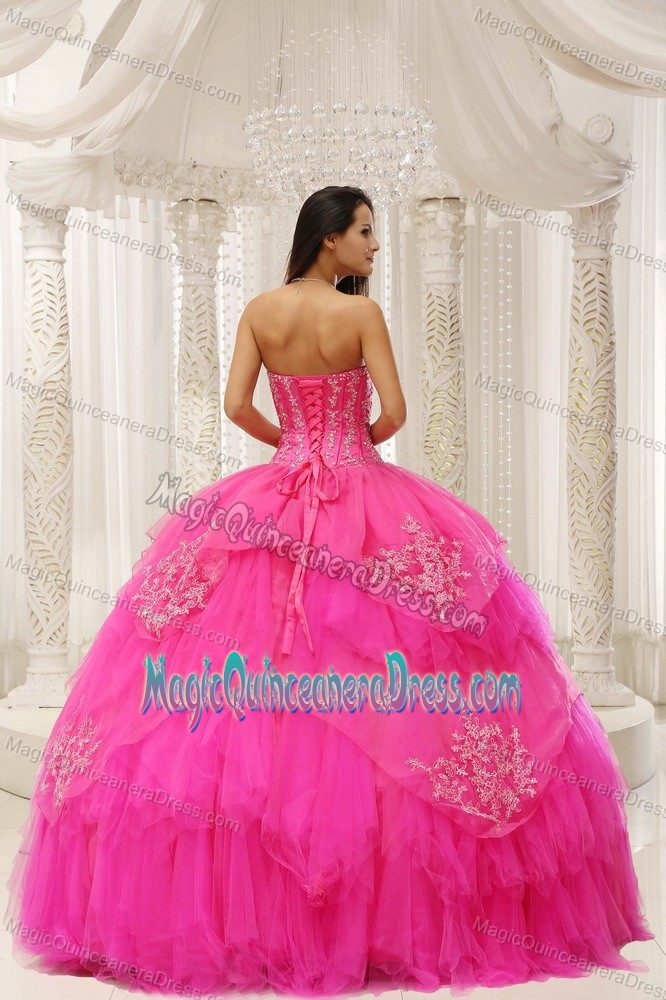 Hot Pink Sweetheart A-line Quinceanera Dresses with Beading and Appliques