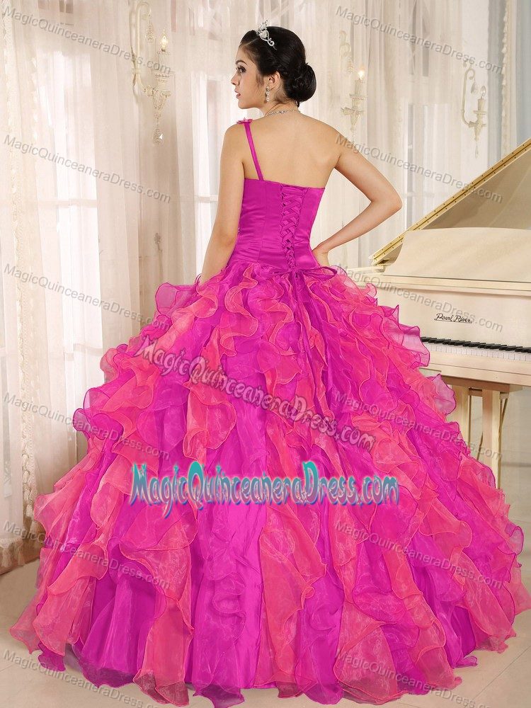 One Shoulder Beaded Hot Pink Sweet 16 Dresses with Ruffles in Estes Park