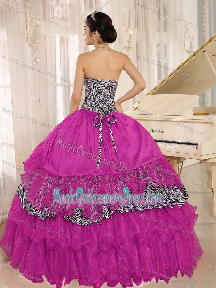 Hot Pink Sweetheart A-line Fuchsia Dress for Quince with Ruches in Telluride