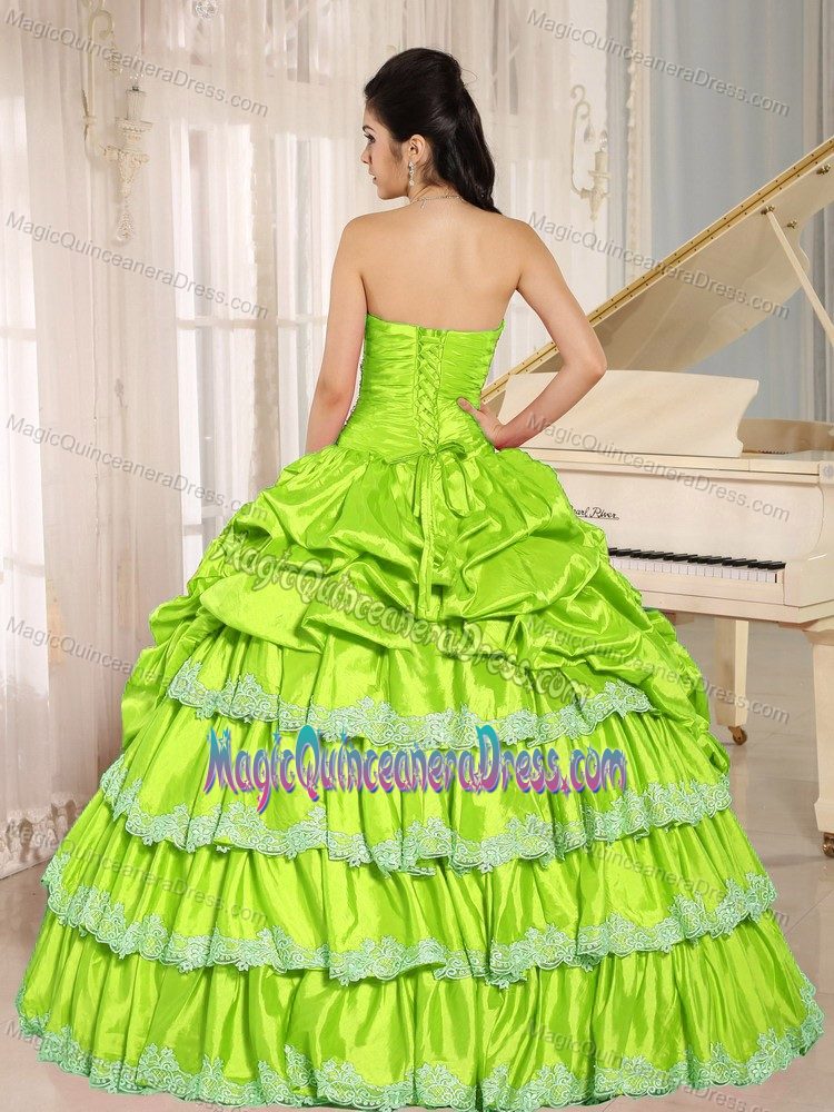 Yellow Green Sweetheart Princess Sweet 15 Dresses with Pick-ups in Dover