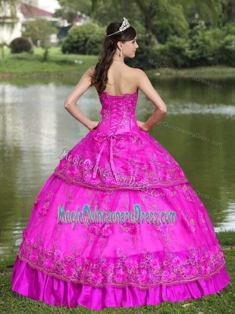 Modest Strapless Floor-length Quinceanera Dresses in Hot Pink with Beading