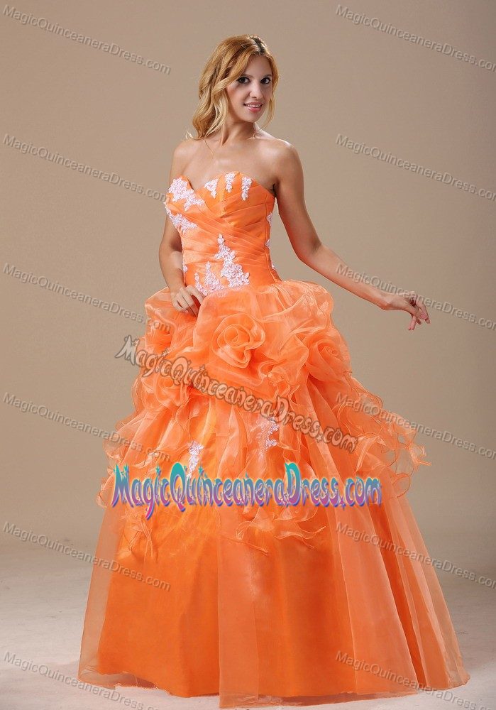 Orange Sweetheart Quinceanera Dress with Appliques and Flowers in Athens