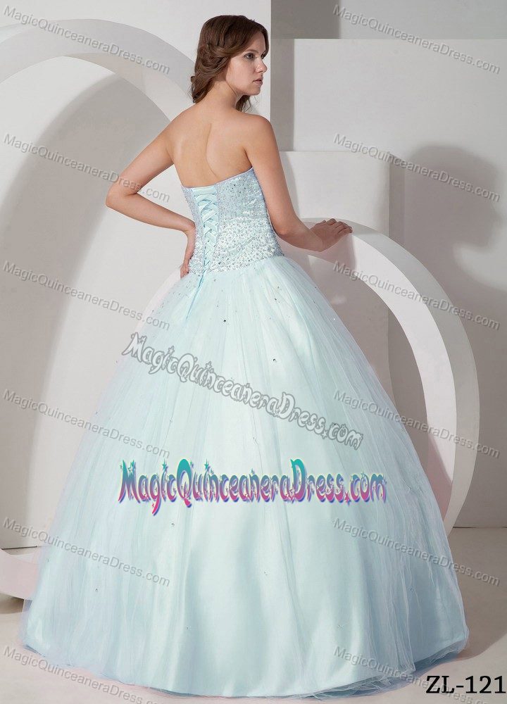 Light Cyan Sweetheart Floor-length Quinceanera Gown Dress with Beading