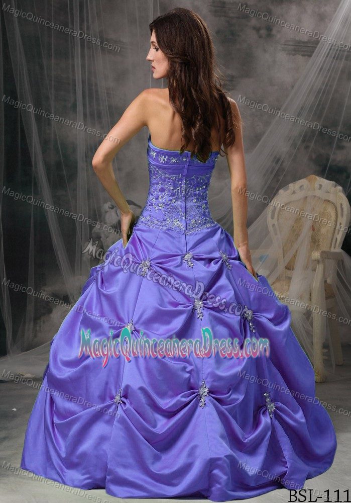 Modest Strapless Lavender Sweet 16 Dresses in Floor-length with Pick-ups