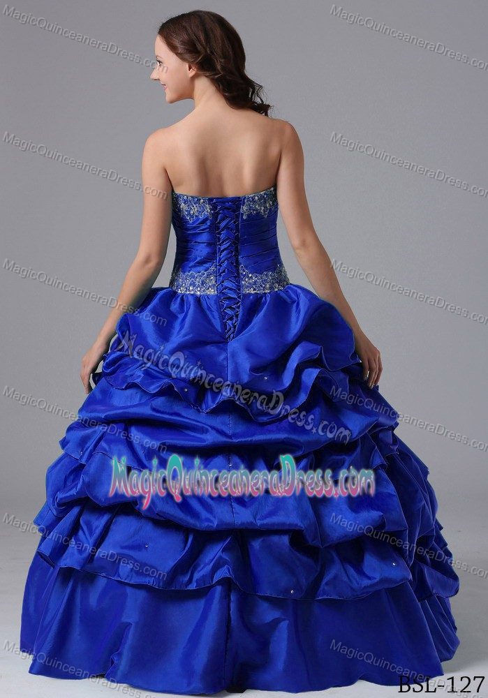 Beaded Strapless Floor-length Sweet 15 Dresses in Royal Blue with Pick-ups