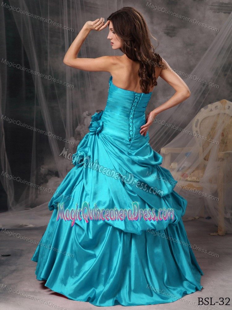 Bright Strapless Floor-length Aqua Blue Sweet Sixteen Dresses with Beading