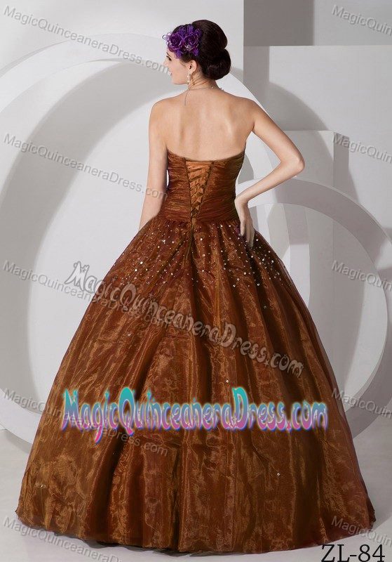 A-line Sweetheart Floor-length Brown Quince Dress with Beading in Redding
