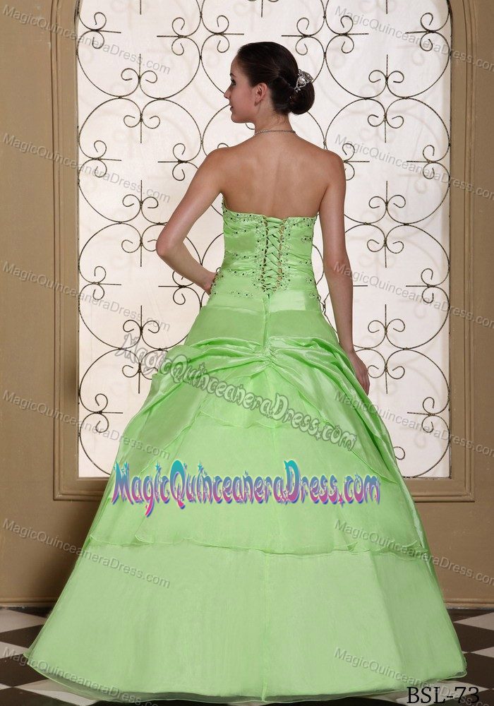 Yellow Green A-line Strapless Sweet 15 Dresses with Beading in Loveland