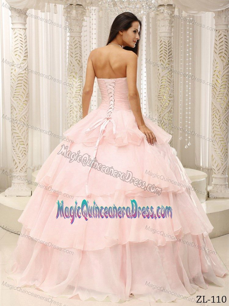 Beaded and Ruffled Sweetheart Sweet 15 Dresses in Baby Pink in Littleton