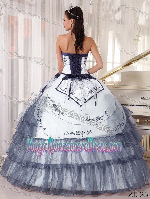 White and Grey Sweetheart Floor-length Sweet 16 Dresses with Embroidery