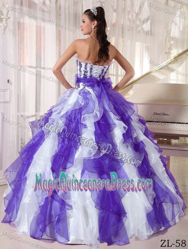 Latest Purple and White Strapless Sweet 16 Dresses with Ruffles in Sonoma