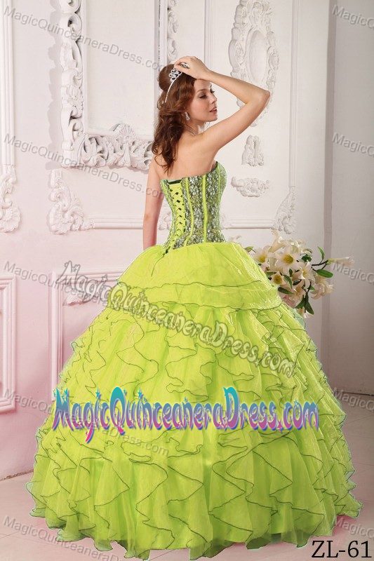 Ruffled Sweetheart Yellow Green Quinceanera Gown Dresses in Aliso Viejo
