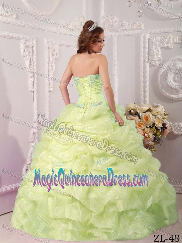 Yellow Green Strapless Floor-length Sweet Sixteen Dresses with Pick-ups