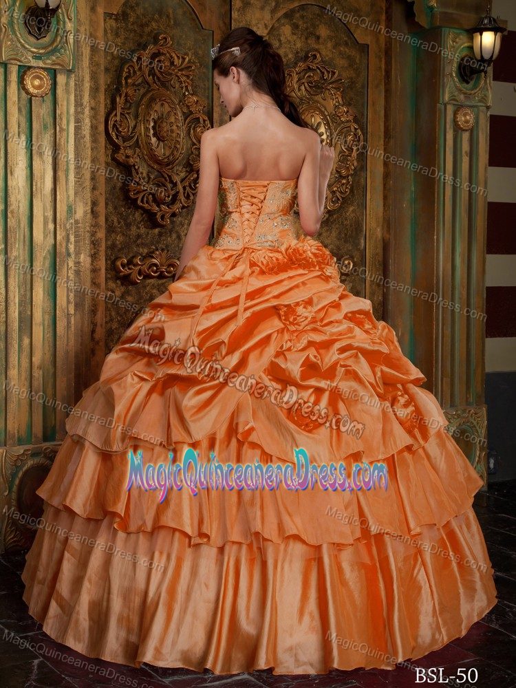 Strapless Floor-length Quinceanera Gown Dresses in Orange with Pick-ups