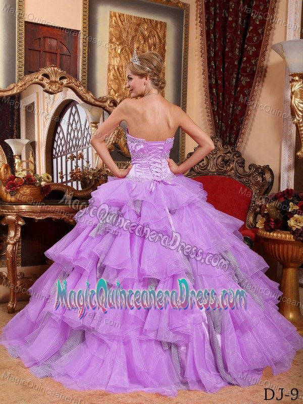 Lavender Sweetheart Floor-length Sweet 15 Dresses with Ruffles in Arcadia