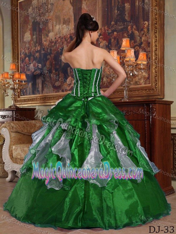Dark Green Sweetheart Floor-length Sweet 16 Dresses with Ruffles in Ogden