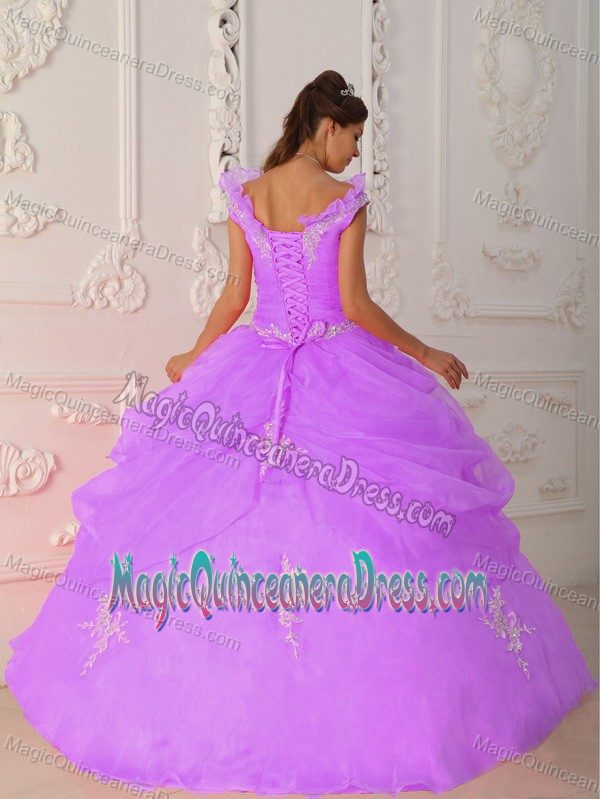 Elegant Lavender v Neck Beaded Quinceanera Dresses with Pick Ups in Smyrna