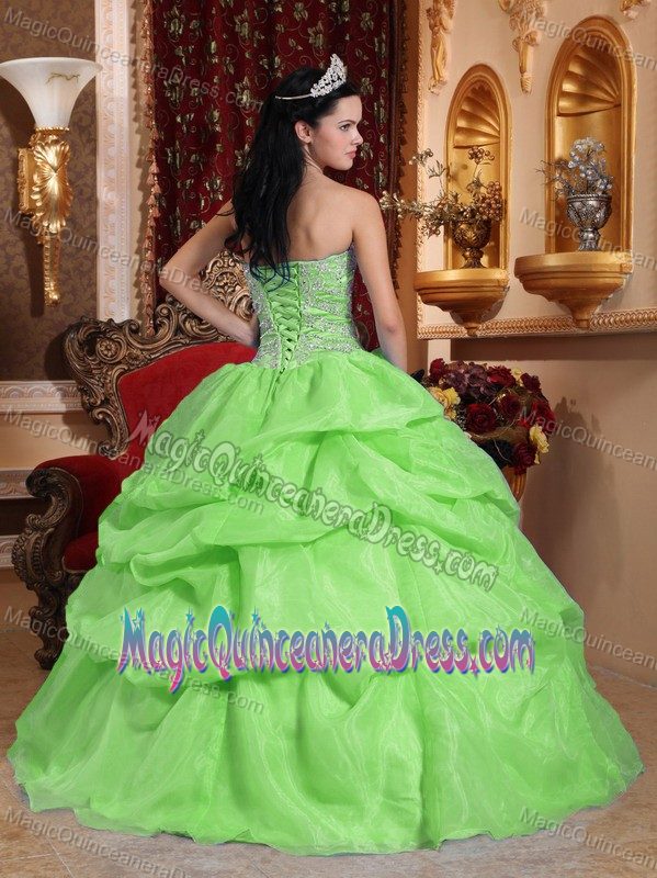 Yellow Green Sweetheart Beaded Quince Dresses with Pick Ups in Rome