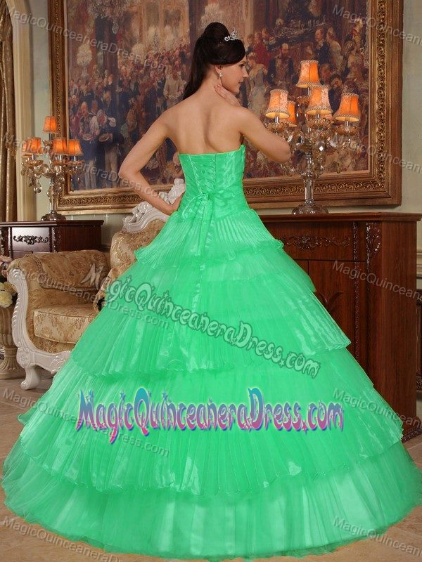 Apple Green Strapless Appliqued Sweet 16 Dresses with Ruffles in Norcross