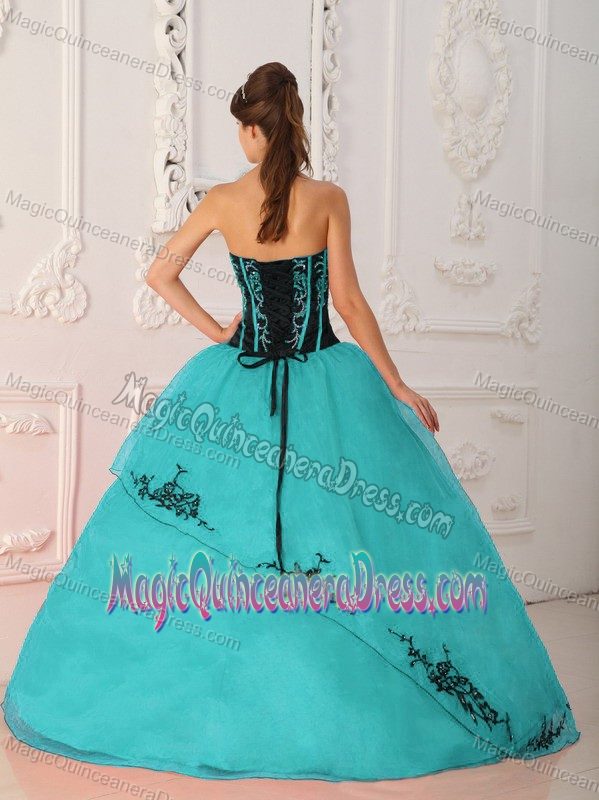 Strapless Turquoise Exquisite Quinceanera Gowns with Appliques in Kennesaw