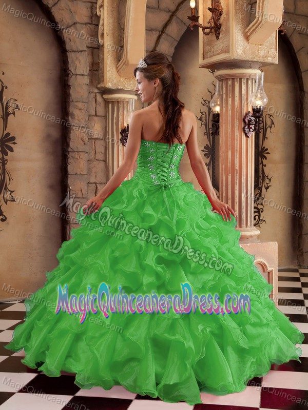 Sweetheart Spring Green Beaded Sweet 16 Dresses with Ruffles in Gainesville