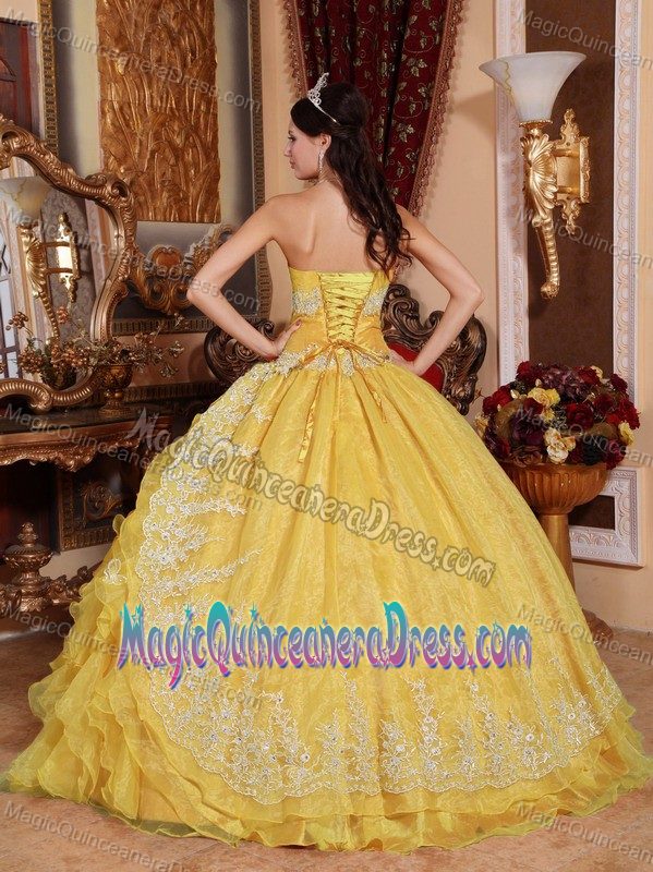 Yellow Sweetheart Beaded Quinceanera Dresses with Pick Ups in Cumming